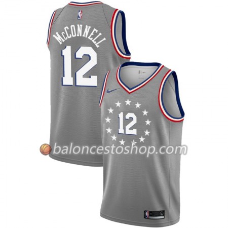 Camiseta Hombre NBA Philadelphia 76ers T.J. McConnell 12 2018-19 Nike City Edition Gris Swingman